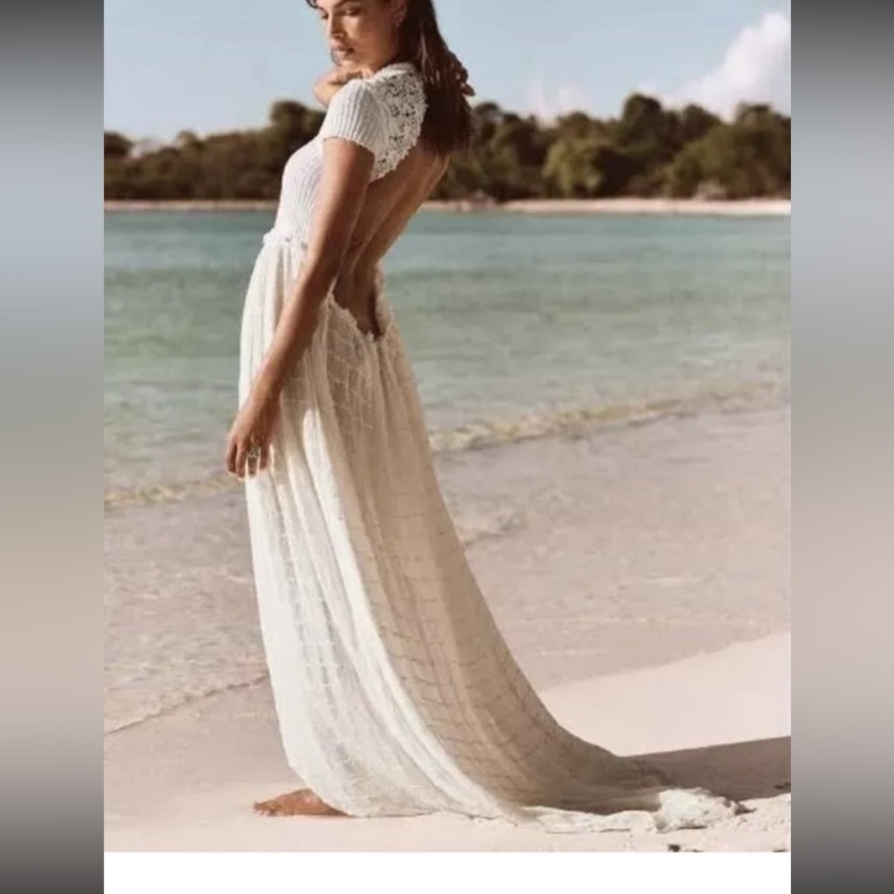Free people open back white maxi dress